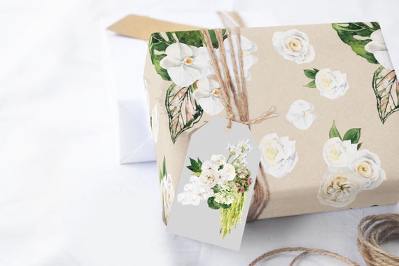 White Floral Wedding Wrapping Paper Sheets, Bridal Gift Wrap, 5 Luxury Sheets