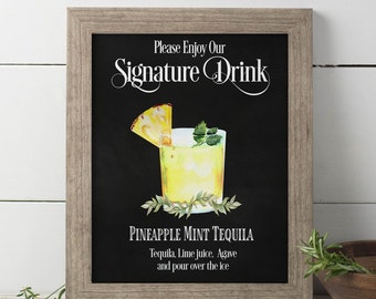 Wedding Signature Drinks Sign Printable, Cocktail Drink Sign Template, Bar Menu, Drink Sign