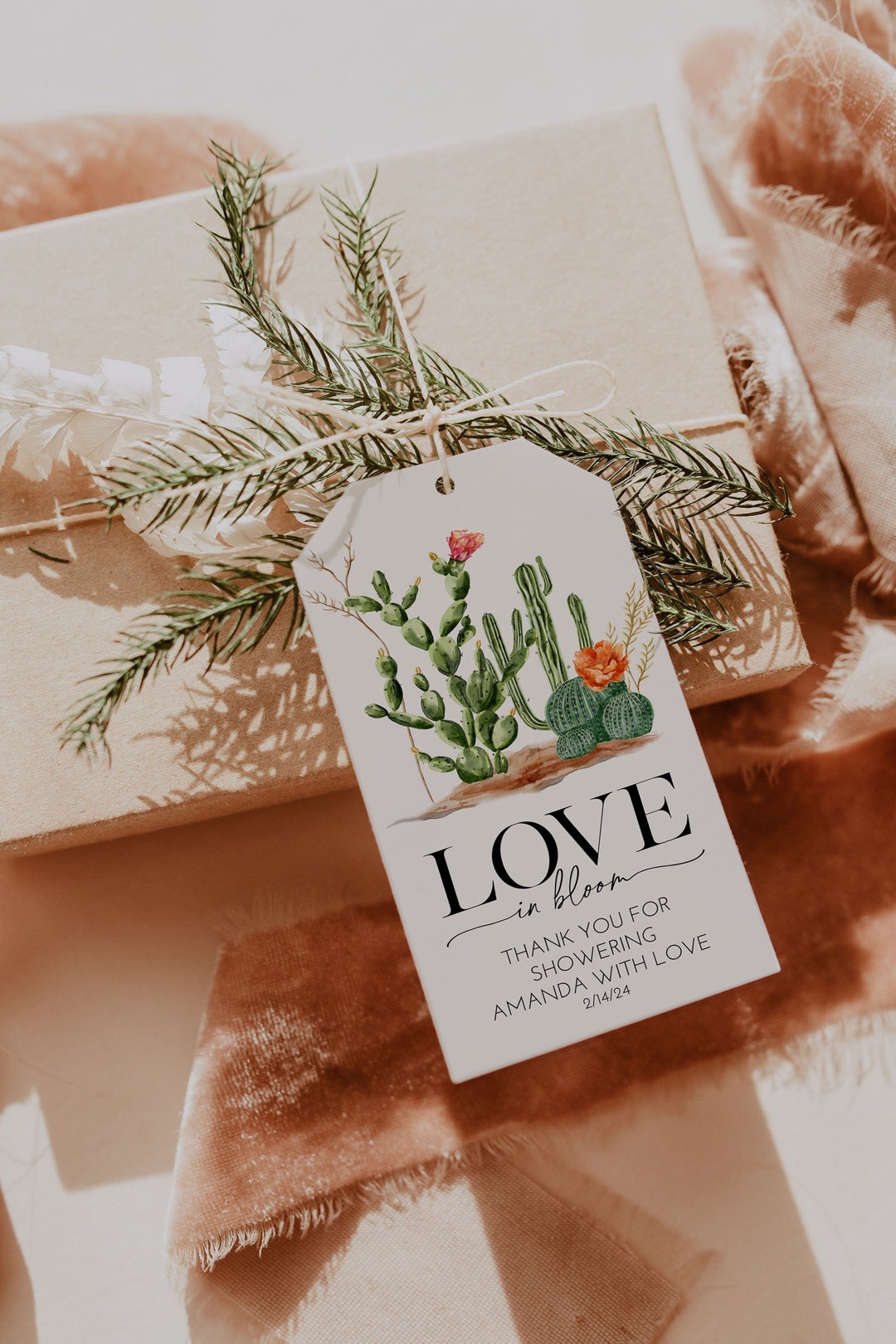 Cactus Floral Bridal Shower Gift Tags, Printed With String - Etsy