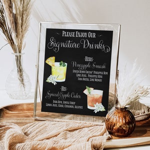 Signature Drink Sign Wedding, Wedding Bar Sign, Chalkboard Custom Cocktail Sign, Reception Bar Decor, Personalized Wedding Decor