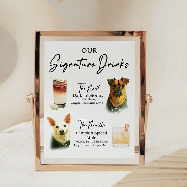 Signature Drink Sign Pet, Cocktail Sign, Bar Menu Sign, Wedding Signature Drink Sign