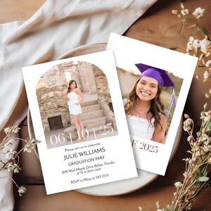 Editable Graduation Invitation Template | Photo Grad Party Invite | Modern Arch Design | Corjl Instant Download | Class of 2025 Printable