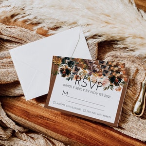 Boho Terracotta Floral Flowers Wedding Invitation Set with RSVP Details Card Printable image 4