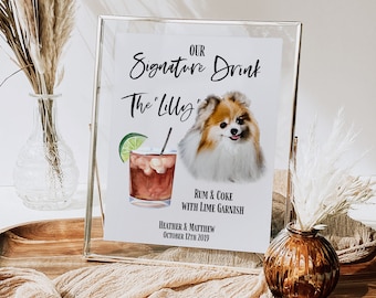 Signature Cocktails Wedding Sign with Pet, Custom Dog Bar Menu, Pet Portrait Wedding Decor, Printable Sign