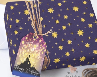 Princess Tangled Birthday Wrapping Paper Sheets, Rapunzel Birthday Wrapping Paper Roll, 5 Luxury Thick Sheets
