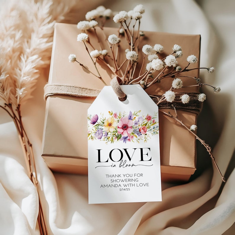 Love in Bloom Floral Bridal Shower Gift Tag, PRINTED Gift Tags With ...