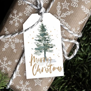 Gold Christmas Tree Gift Tag, Christmas Gift Tag, Gift Tags with string, Holiday PRINTED Gift Tags with string