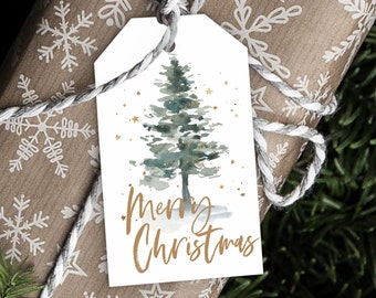 Gold Christmas Tree Gift Tag, Christmas Gift Tag, Gift Tags with string, Holiday PRINTED Gift Tags with string