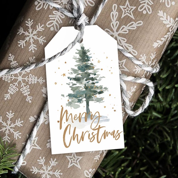 Gold Christmas Tree Gift Tag, Christmas Gift Tag, Gift Tags With String,  Holiday PRINTED Gift Tags With String 