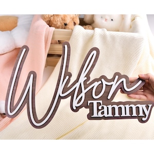 Custom Wood Name Sign: Layered Nursery Decor, Baby Keepsake