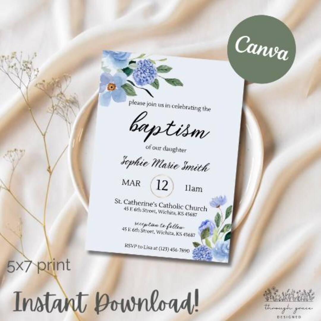 Catholic Baptism Invitation Girl, Catholic Baptismal Invite