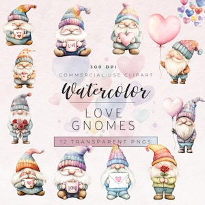 Clipart nain de jardin, fichiers PNG 300DPI, gnomes arc-en-ciel, nains de jardin colorés, clipart Drawf mignon, nains de la Saint-Valentin
