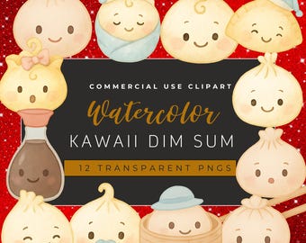 Watercolor Kawaii Dim Sum Clipart Set – 12 Cute Baby Dumplings – PNG for Baby Shower & Birth Announcements