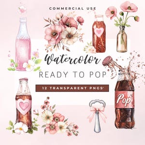Gotowy do Pop Baby Shower Clipart, Soda Pop Clipart, Różowe Kobiece Obrazy Akwarelowe, Sylwetka Kobiety W Ciąży, Różowy Ujawnienie Płci Clipart