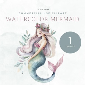 Etherial Mermaid Clipart, Meerjungfrau Einladung Clipart, Aquarell Meerjungfrau Clipart PNG, transparente PNG, kommerzielle Nutzung Clipart - Einzelbild