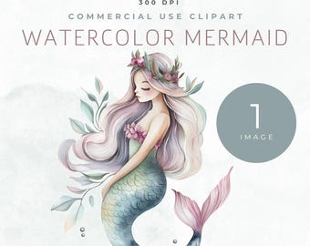 Aquarell Meerjungfrau Clipart: ätherisch PNG-Bild (kommerzielle Nutzung)
