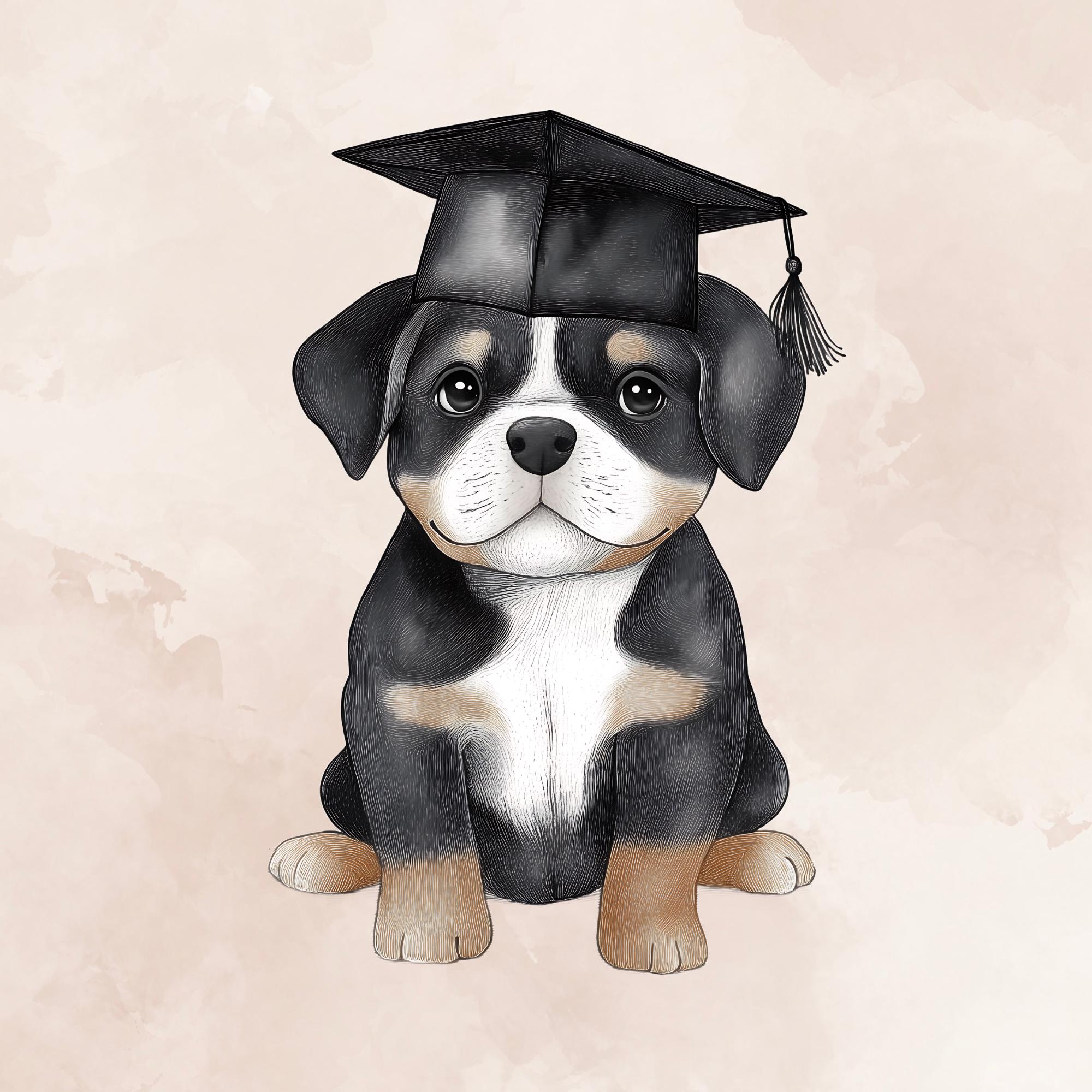 Graduation Puppy Clipart Single PNG, Cute Beagle Dog With