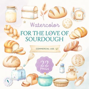 Sourdough Clipart Bundle | Watercolor Sourdough Baking Clipart | Baking & Bread Illustrations | Commercial Use