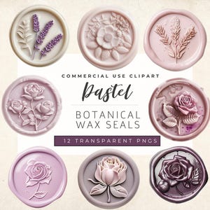Botanische lakzegels clipart | Wax-envelopzegels | Bloemen lakzegel clipart voor commercieel gebruik, digitale lakzegel-png's voor huwelijksuitnodigingen