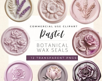 Botanische lakzegels clipart | Wax-envelopzegels | Bloemen lakzegel clipart voor commercieel gebruik, digitale lakzegel-png's voor huwelijksuitnodigingen