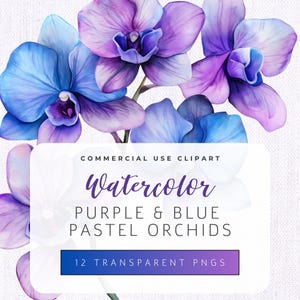 Clipart pastel paarse en blauwe orchidee, aquarel orchideeën png's, clipart paarse orchidee downloaden, clipart bruiloft uitnodiging orchidee