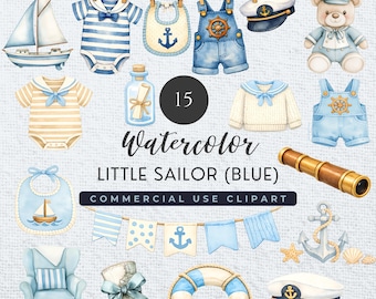 Ahoy, It's a Boy Baby Shower Clipart | Little Sailor Clipart | Nautical Baby Shower Graphics | Blue Sailor Nursery | Baby Boy Clothesline