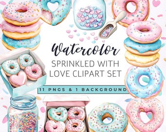 Pastel Donut Clipart: Sprinkled with Love Baby Shower, Bakery PNG (Digital Download