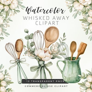 Clipart douche nuptiale emporté vert sauge | 12 PNG aquarelles | Cuisine Clipart | Décoration de douche de cuisine | 300 ppp