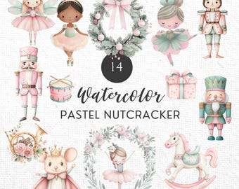Watercolor Nutcracker Clipart, Pastel Christmas, The Nutcracker Clipart, Christmas Nutcracker Ballet, Pink Ballerina PNG