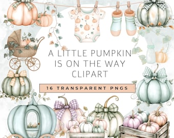 A Little Pumpkin is on the Way Baby Shower Clipart – Fall Baby Clothesline Clipart – Pumpkin and Bows Baby Shower Clipart
