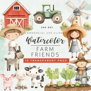 Boerderij vrienden clipart-12 schattige boerderijdieren png's, schuur, tractor, windmolen en meer – transparante digitale png-download - schattige boerderij clipart