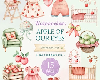 Apple of Our Eyes Baby Shower Clipart, Fall Baby Clothes, Rustic Nursery Decor PNGs (Digital Download)