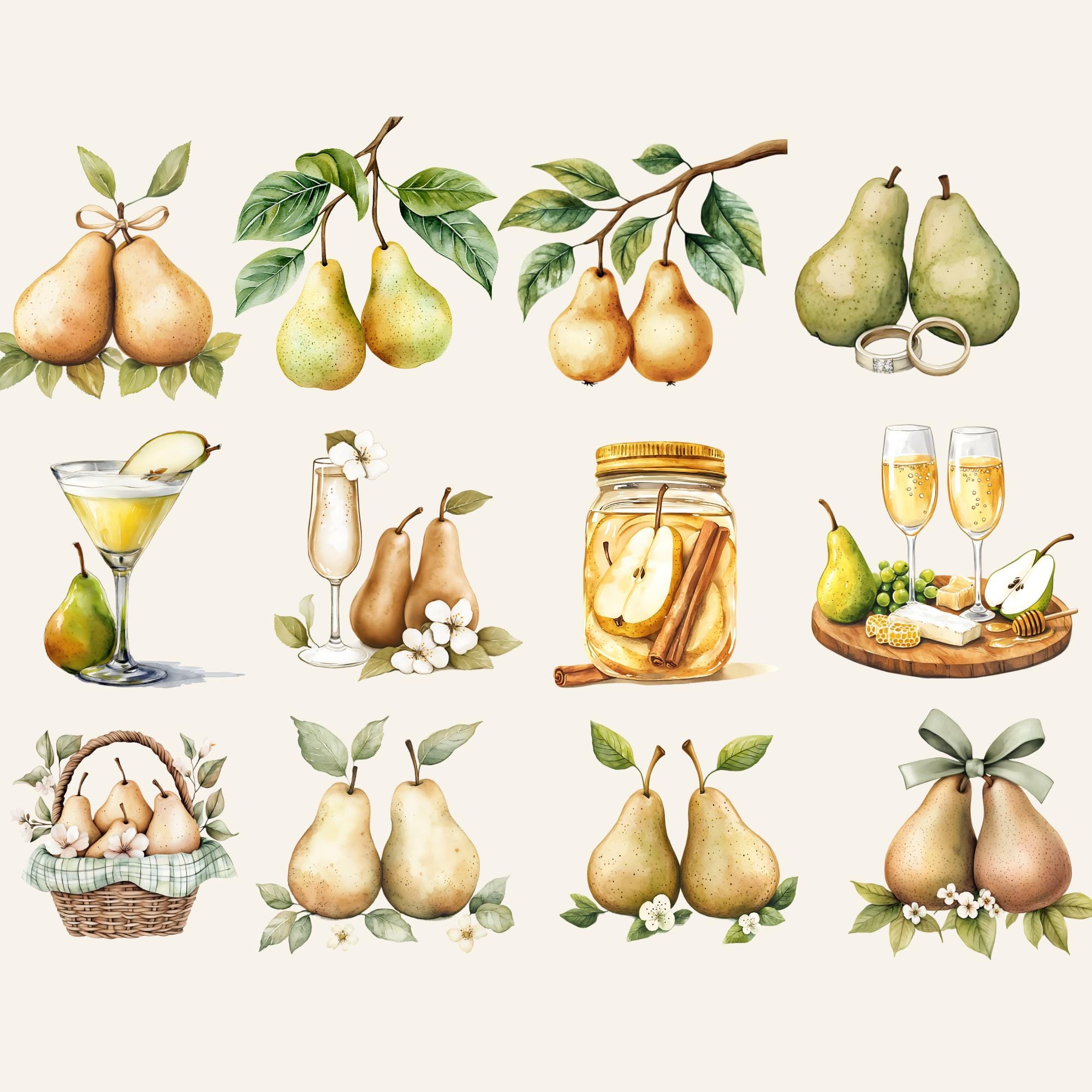 Perfect Pear Perfect Pear Bridal Shower Invitation Clipart | Watercolour Pears ...