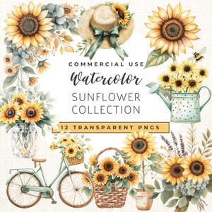Aquarel zonnebloem clipartset: rustieke huwelijksuitnodigingsafbeeldingen (digitale download)