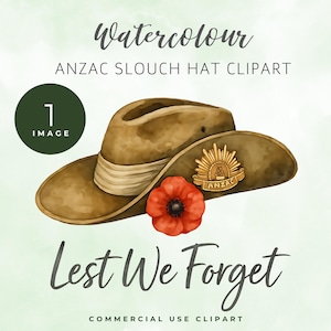 Watercolor ANZAC Slouch Hat Clipart: Remembrance Day PNG (Digital Download)