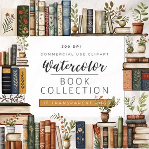 Clipart livres rustiques, beaux livres aquarelles et fleurs PNG, usage commercial, un nouveau chapitre, le chapitre suivant, collection de livres Boho