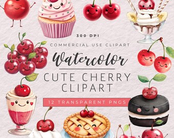 Cute Cherry Clipart, 300DPI PNG Digital Files, Commercial Use, Cute Cherry On Top Clipart, Our Cherry On Top Invitation Clipart