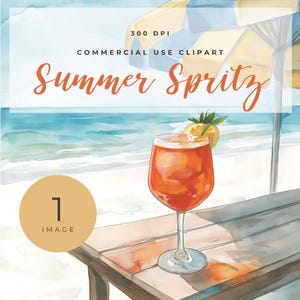 Clipart aquarelle d'été Spritz - art de cocktail de plage, usage commercial PNG, illustration de boisson cocktail d'agrumes