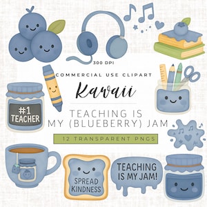 Lehren ist meine Marmelade Clipart-Set (Blaubeere Set) | Niedliche Klassenzimmer Clipart | Lehrer Clipart | Kommerzielle Nutzung | Lehrerin Clipart