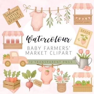 Lokal gewachsene Babyparty Clipart | Baby Bauern Markt Clipart | In Bloom Girl Babyparty PNGs | Sprössling Baby Shower Clipart