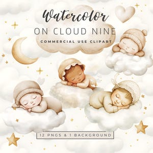 Clipart per baby shower "On Cloud Nine" / Un piccolo angolo di paradiso / Grafiche pastello per bambini / Clipart per bambini neutri / Cameretta in stile scandinavo