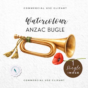 Watercolour ANZAC Bugle Clipart: ANZAC Day Clipart | Remembrance Day Clipart