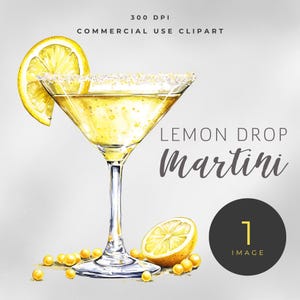 Cocktail Lemon Drop Martini PNG / PNG trasparenti di alta qualità per inviti, menu, arte digitale / Cocktail Lemon Drop acquerello