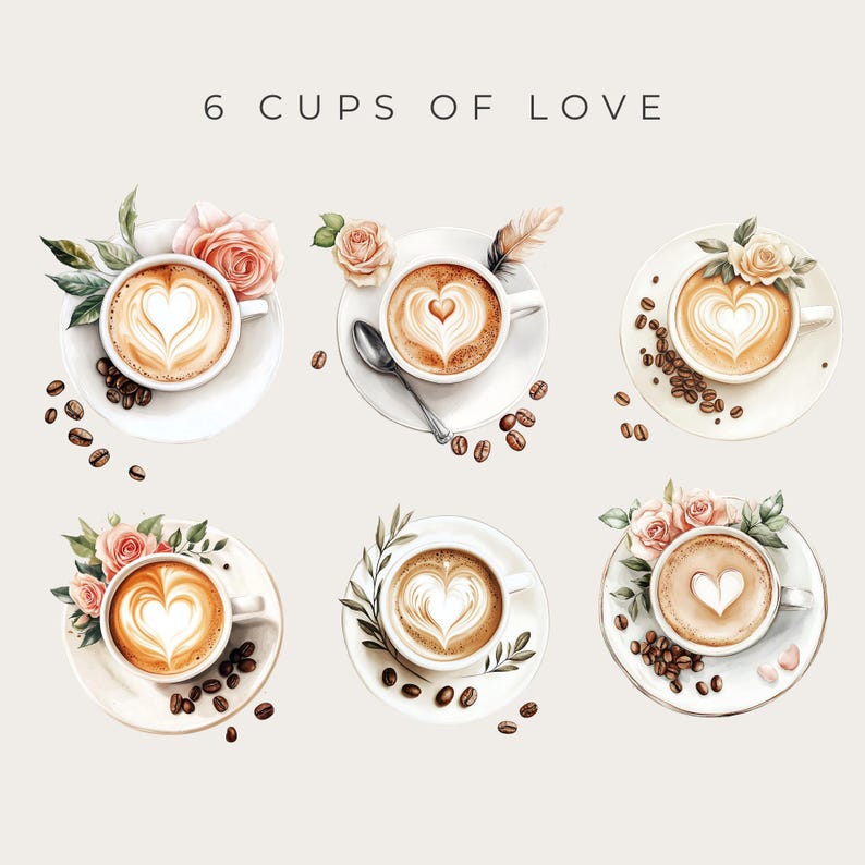 Love Is Brewing Bridal Shower Clipart Set, Bridal Shower Coffee Clipart, Watercolor Cafe Aesthetic, Digital Download, Transparent Background