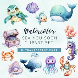 Set di clipart per baby shower "Sea You Soon" / Clipart nautico/ Clipart per baby shower sotto il mare / Clipart per creature marine / Piccola perla