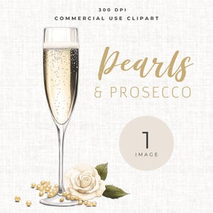 Perlen und Prosecco Clipart, Elegante Champagner PNG, Brautparty-Einladung, Aquarell Prosecco und Perlen Clipart, Aquarell Champagner