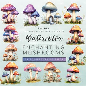 Aquarelle des cliparts champignons magiques, fond Transparent des cliparts champignons, clipart champignon vénéneux, champignons féeriques, fée des portes