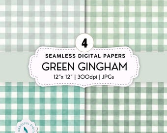 Sage Green Seamless Pattern, Green Gingham Digital Paper, Seamless Plaid Patterns (12"x12" JPG, PDF Download)