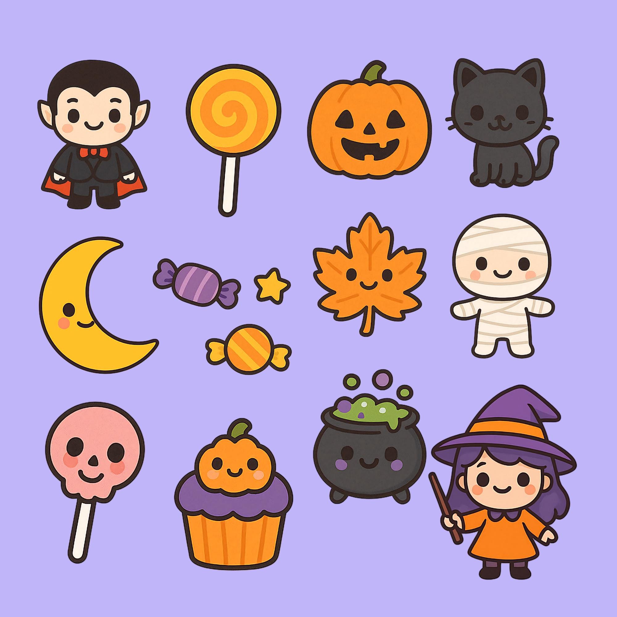 Kawaii Halloween Clipart Set - 12 Cute Spooky Pngs | Cute Halloween ...