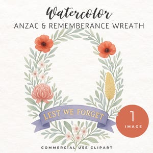 Weiches Aquarell ANZAC Day Wreath Clipart, damit wir es nicht vergessen PNG - Programmkunst für die Erinnerungszeremonie - Roter Mohnkranz Clipart - ANZAC Ceremony